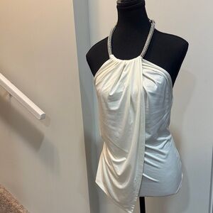 bebe Ivory Draped Halter Top